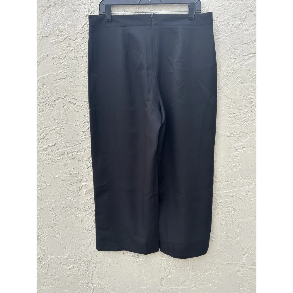 Black Wide Leg Cropped Trousers High Rise Dress Pants XL